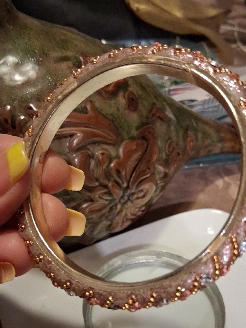 Rose Gold and Silver Crystal Bangle Bracelet - Picture 6 of 7